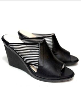 Aquatalia Black Open Toe Wedge Sandals | 7